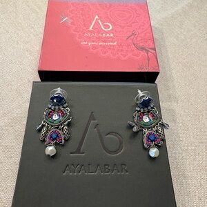 Ayala Bar Artisan Statement Earrings – Blue & Red Beaded Pearl Drop